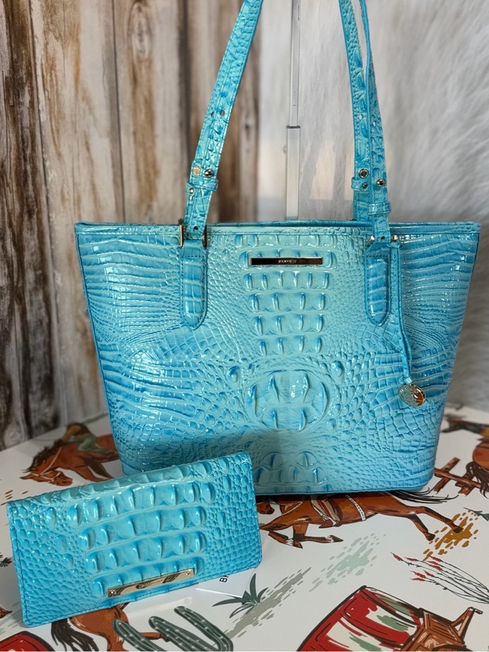 FIRM NWT SET Brahmin Medium Asher Tropic Blue Melbourne Leather with Ady Wallet